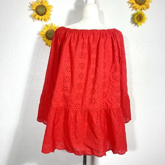 John Mark Red Eyelet Ruffle 3/4 Sleeve Plus Size 2X Blouse Women’s - Picture 6 of 7